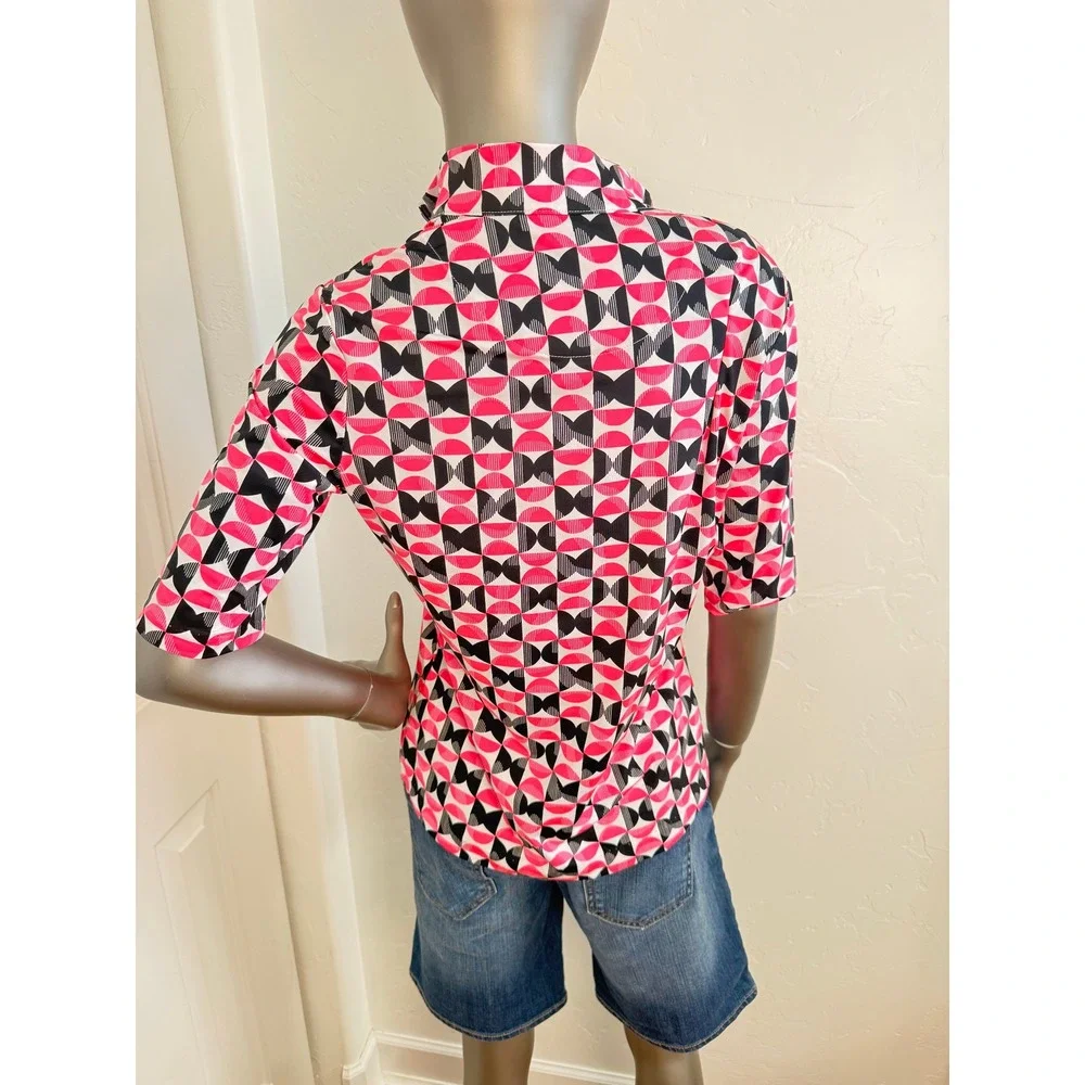 Tail Activewear Camari Short Sleeve Golf Top Pink Rendezvous Geometric 1/4 Zip - Picture 2 of 7
